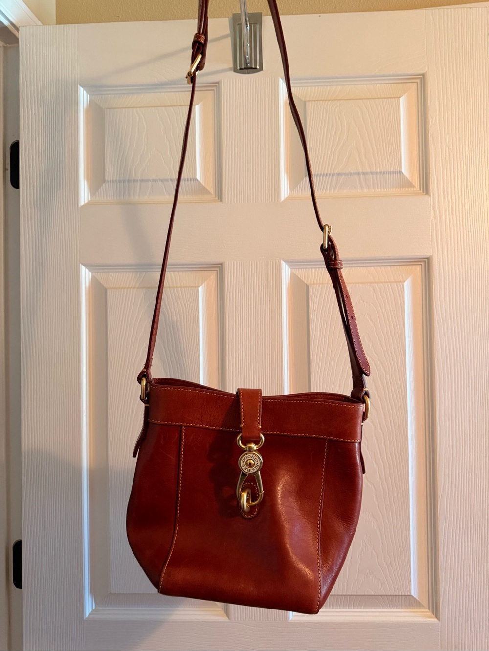 Dooney & Bourke Chestnut Brown Leather Crossbody with Gold Accent